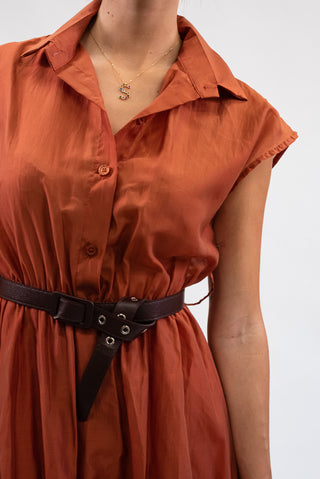 Abito Tencel con Cintura  coccio|Colore:Coccio
