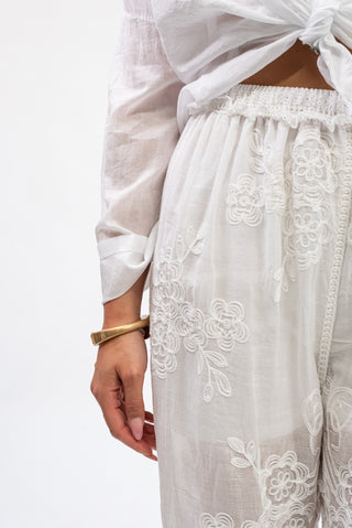 Pantalone Ricamato in Cotone  bianco|Colore:Bianco