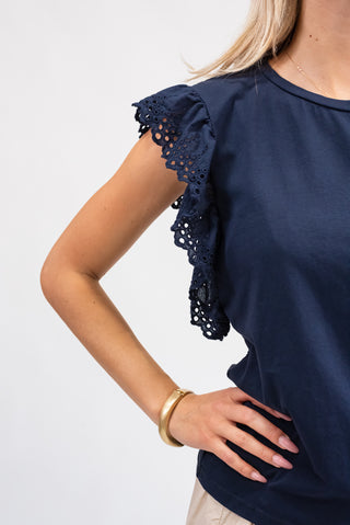 Maglia Cotone con Manica Sangallo blu|Colore:Blu