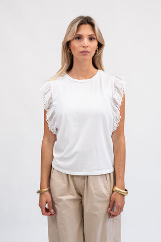 Maglia Cotone con Manica Sangallo bianco|Colore:Bianco
