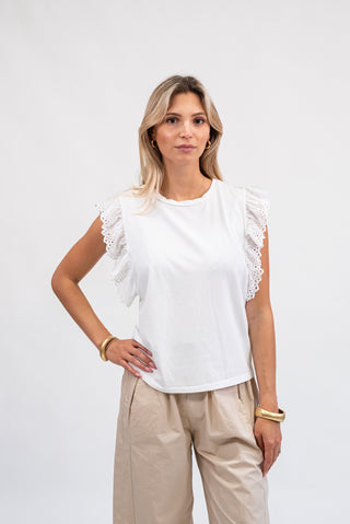 Maglia Cotone con Manica Sangallo bianco|Colore:Bianco