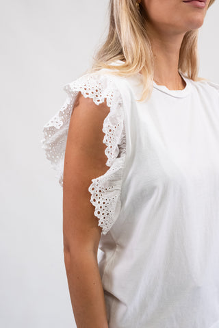 Maglia Cotone con Manica Sangallo bianco|Colore:Bianco