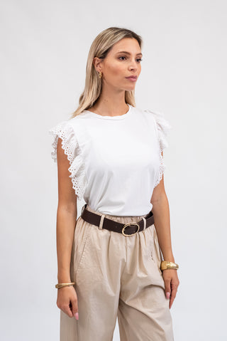 Maglia Cotone con Manica Sangallo bianco|Colore:Bianco