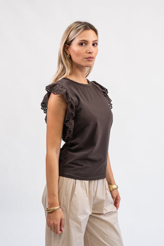 Maglia Cotone con Manica Sangallo moro|Colore:Moro