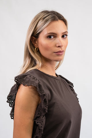 Maglia Cotone con Manica Sangallo moro|Colore:Moro