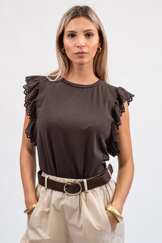 Maglia Cotone con Manica Sangallo moro|Colore:Moro