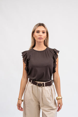 Maglia Cotone con Manica Sangallo moro|Colore:Moro