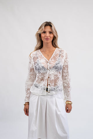 Giacchina Pizzo Trasparente con Bottoni beige|Colore:Beige