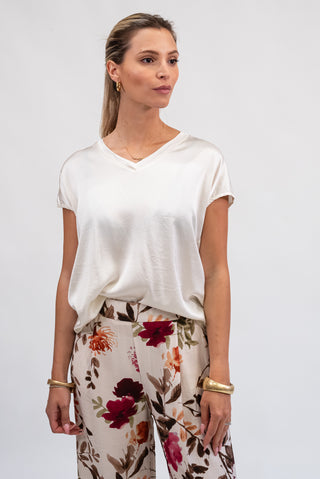 Maglia Satin con Scollo a V panna|Colore:Panna