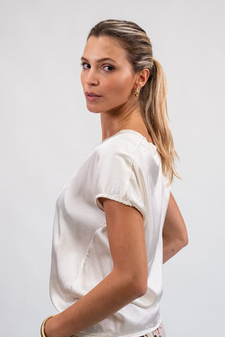 Maglia Satin con Scollo a V panna|Colore:Panna