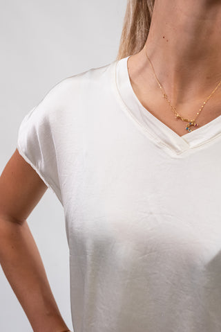 Maglia Satin con Scollo a V panna|Colore:Panna