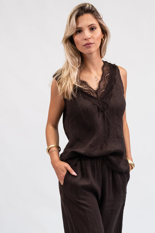 Canotta 100% Lino con Pizzo moro|Colore:Moro
