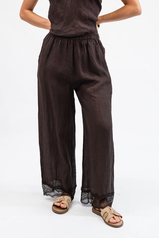 Pantalone 100% Lino con Pizzo moro|Colore:Moro