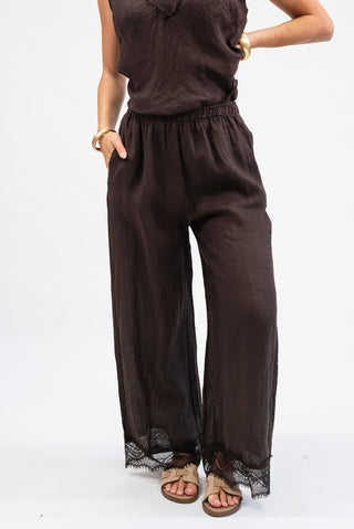 Pantalone 100% Lino con Pizzo moro|Colore:Moro