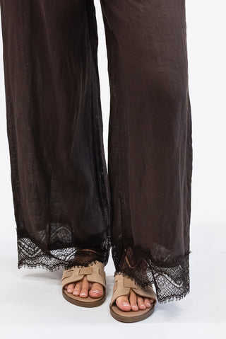 Pantalone 100% Lino con Pizzo moro|Colore:Moro