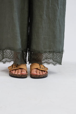 Pantalone 100% Lino con Pizzo verde militare|Colore:Verde militare