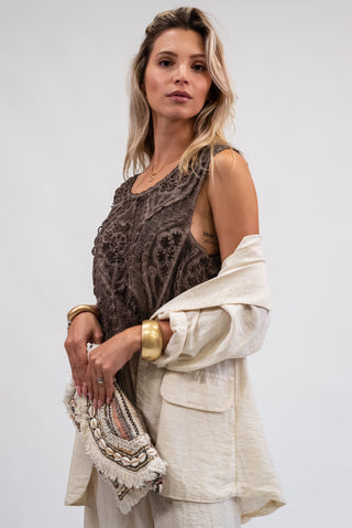 Canotta Ricamo in Cotone Moro|Colore:Moro