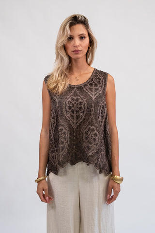 Canotta Ricamo in Cotone Moro|Colore:Moro