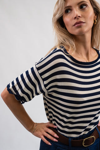 Maglia Righe in Viscosa blu/panna|Colore:Blu/panna