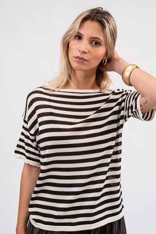 Maglia Righe in Viscosa panna/moro|Colore:Panna/moro