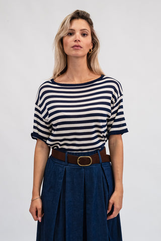 Maglia Righe in Viscosa blu/panna|Colore:Blu/panna
