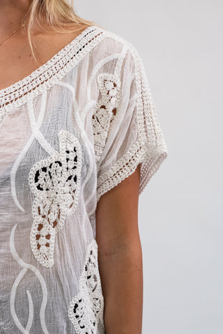 Maglia Ricamo Cotone bianco|Colore:Bianco