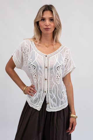 Maglia Ricamo Cotone bianco|Colore:Bianco