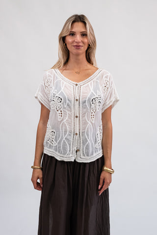 Maglia Ricamo Cotone bianco|Colore:Bianco