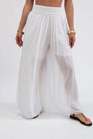 Pantalone Wideleg Cotone Bianco|Colore:Bianco