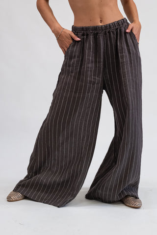 Pantalone Gessato 100% Lino Moro|Colore:Moro