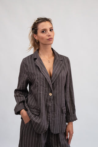 Giacca Gessata 100% Lino Moro|Colore:Moro