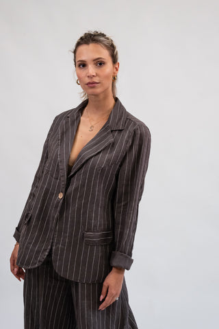 Giacca Gessata 100% Lino Moro|Colore:Moro