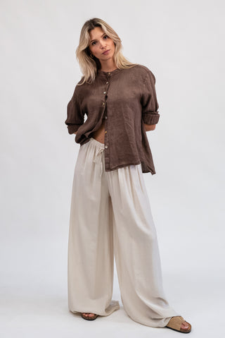 Camicia Lino Coreana moro|Colore:Moro