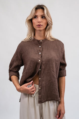 Camicia Lino Coreana moro|Colore:Moro