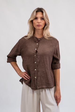 Camicia Lino Coreana moro|Colore:Moro