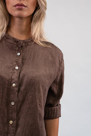 Camicia Lino Coreana moro|Colore:Moro