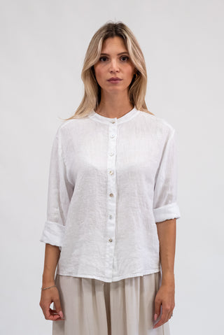 Camicia Lino Coreana bianco|Colore:Bianco