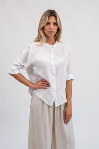 Camicia Lino Coreana bianco|Colore:Bianco