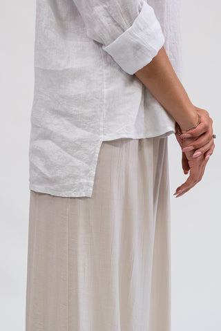 Camicia Lino Coreana bianco|Colore:Bianco