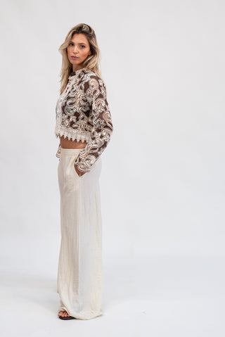 Pantalone Palazzo in Tencel Panna|Colore:Panna