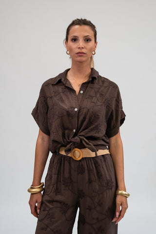 Blusa Ricamo con Bottoni moro|Colore:Moro