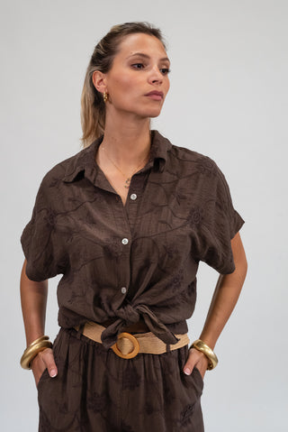 Blusa Ricamo con Bottoni moro|Colore:Moro