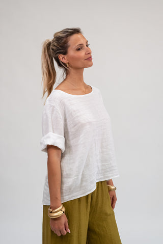 Blusa Lino Con Bottoni bianco|Colore:Bianco