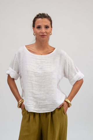 Blusa Lino Con Bottoni bianco|Colore:Bianco