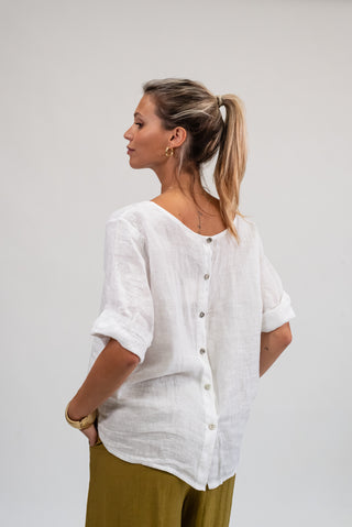 Blusa Lino Con Bottoni bianco|Colore:Bianco