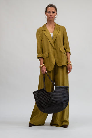 Giacca Monopetto in Tencel Verde olio|Colore:Verde olio
