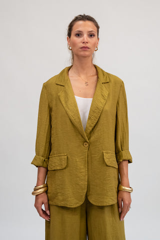 Giacca Monopetto in Tencel Verde olio|Colore:Verde olio