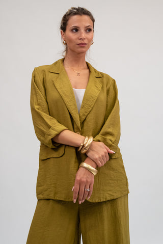 Giacca Monopetto in Tencel Verde olio|Colore:Verde militare