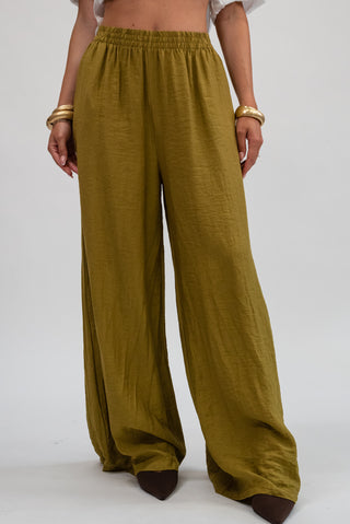 Pantalone Palazzo in Tencel Verde olio|Colore:Verde olio