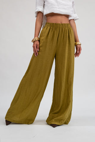 Pantalone Palazzo in Tencel Verde olio|Colore:Verde olio